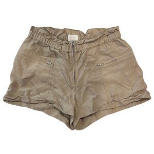 Aritzia Wilfred Tan Linen Blend Zip Front High Waist Paperbag Shorts Size 10